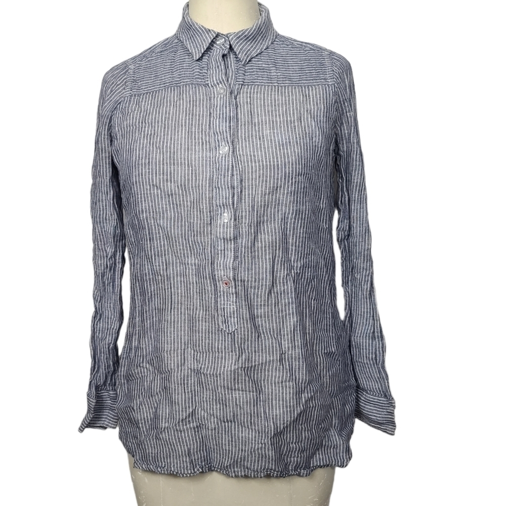 Lucky Brand Striped Half Button Down Long Sleeve Blouse XS